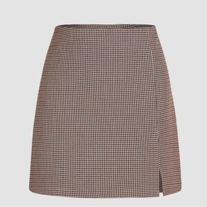 CIDER Split Hem Mini Skirt in Red Houndstooth. Brand New!